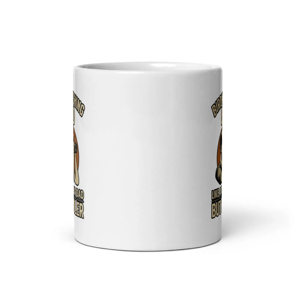 Biker bulldog graphic on white ceramic mug.