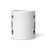 Biker bulldog graphic on white ceramic mug.