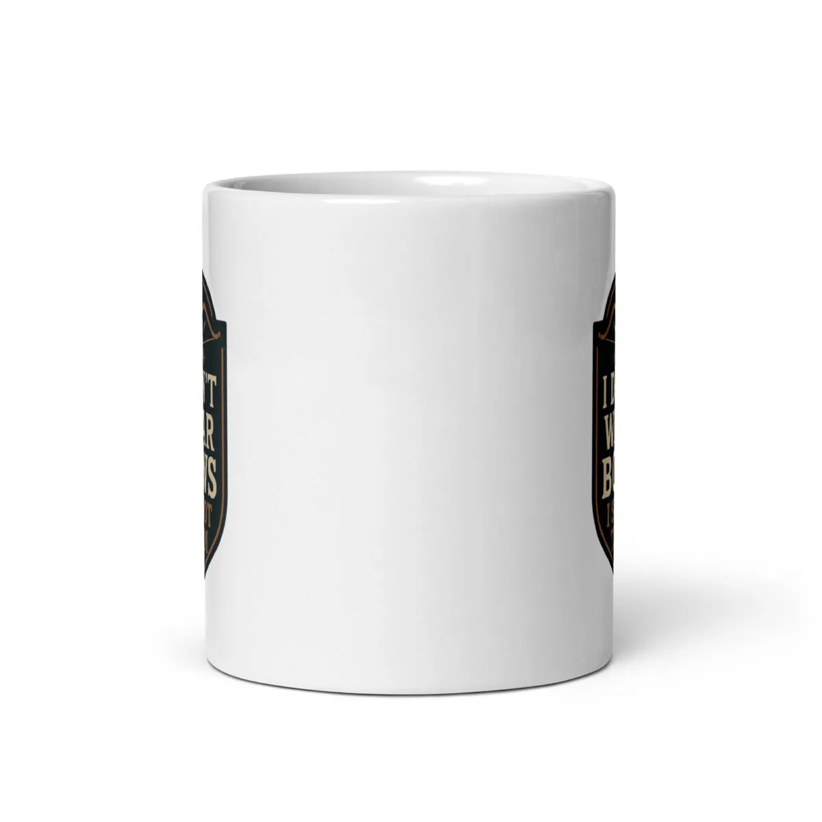 White ceramic mug with partial black design