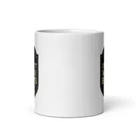 White ceramic mug with partial black design