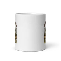 White mug with vintage motorcycle design