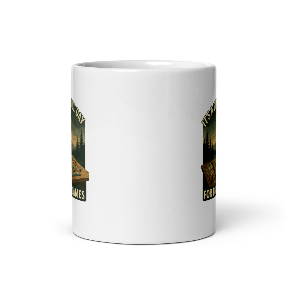 White mug with board game design