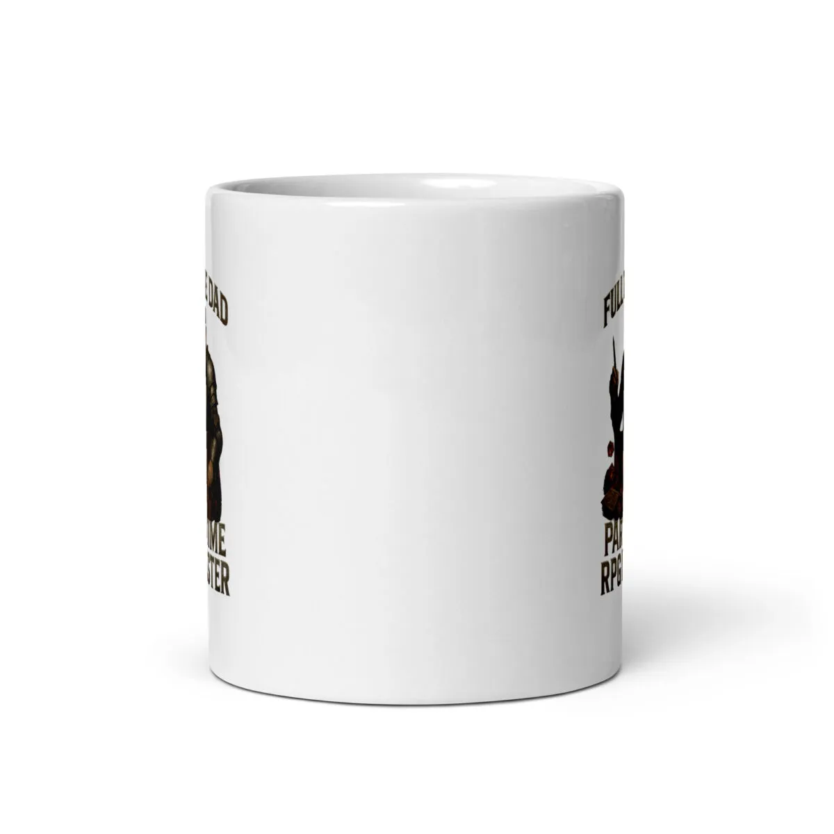 White mug with gamer design and text