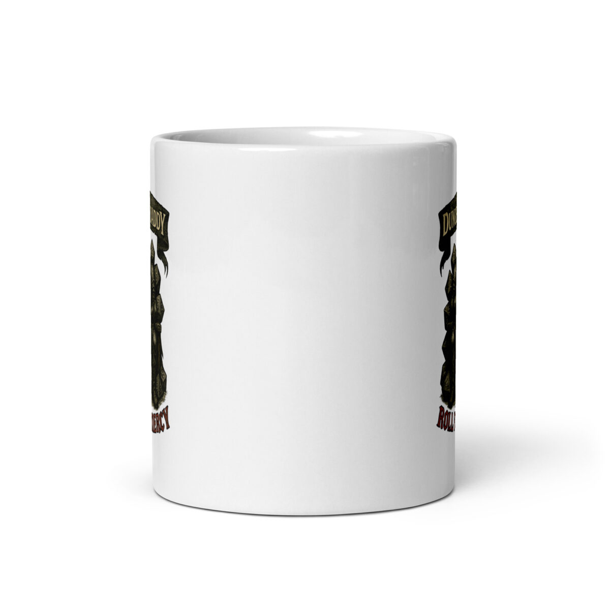 White mug with decorative black design