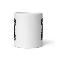 White mug with decorative black design