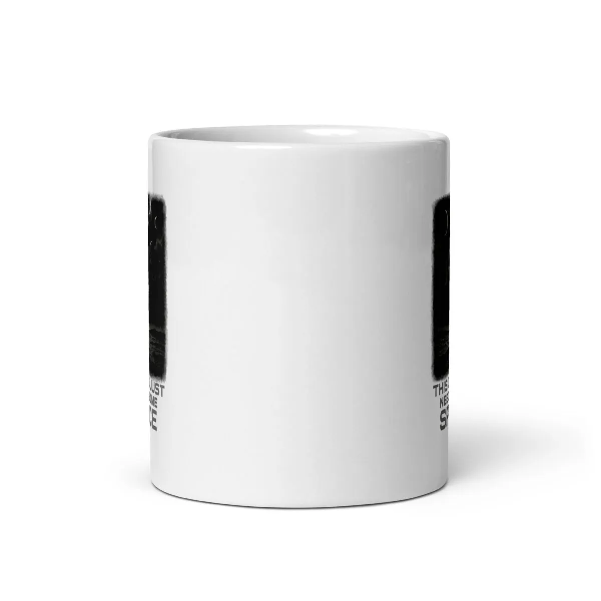 White mug with black graphic print