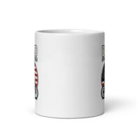 White mug with bicycle design and USA flag