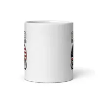 White mug with bicycle design and USA flag