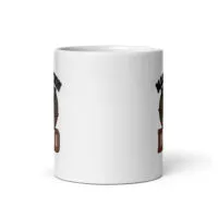 White mug with partial graphic design