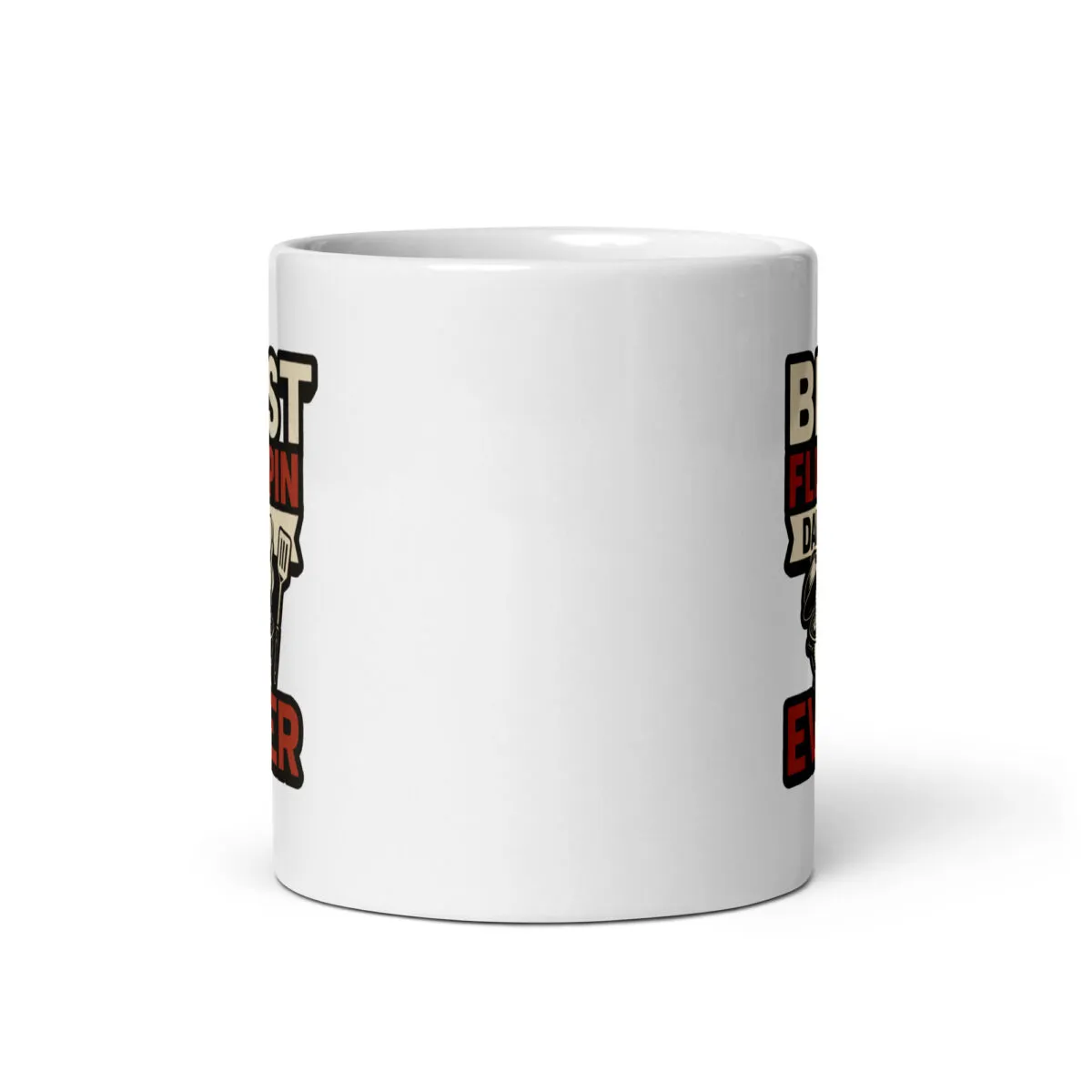 White coffee mug with partial printed design