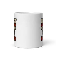 White coffee mug with partial printed design