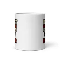 White coffee mug with partial printed design