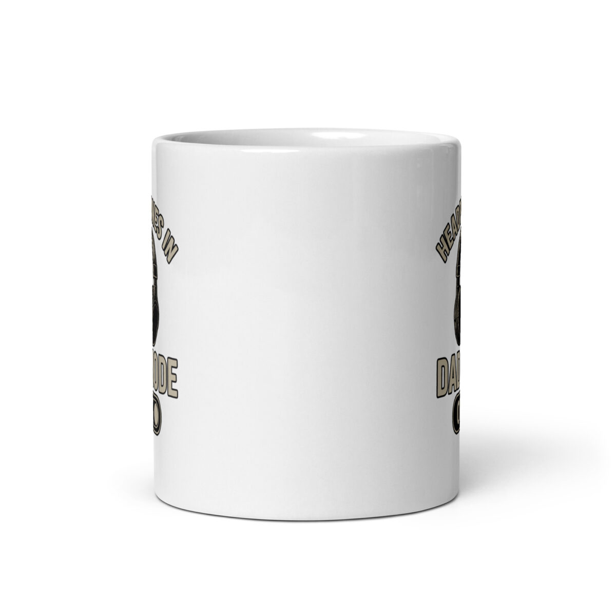 White mug with humorous text design.
