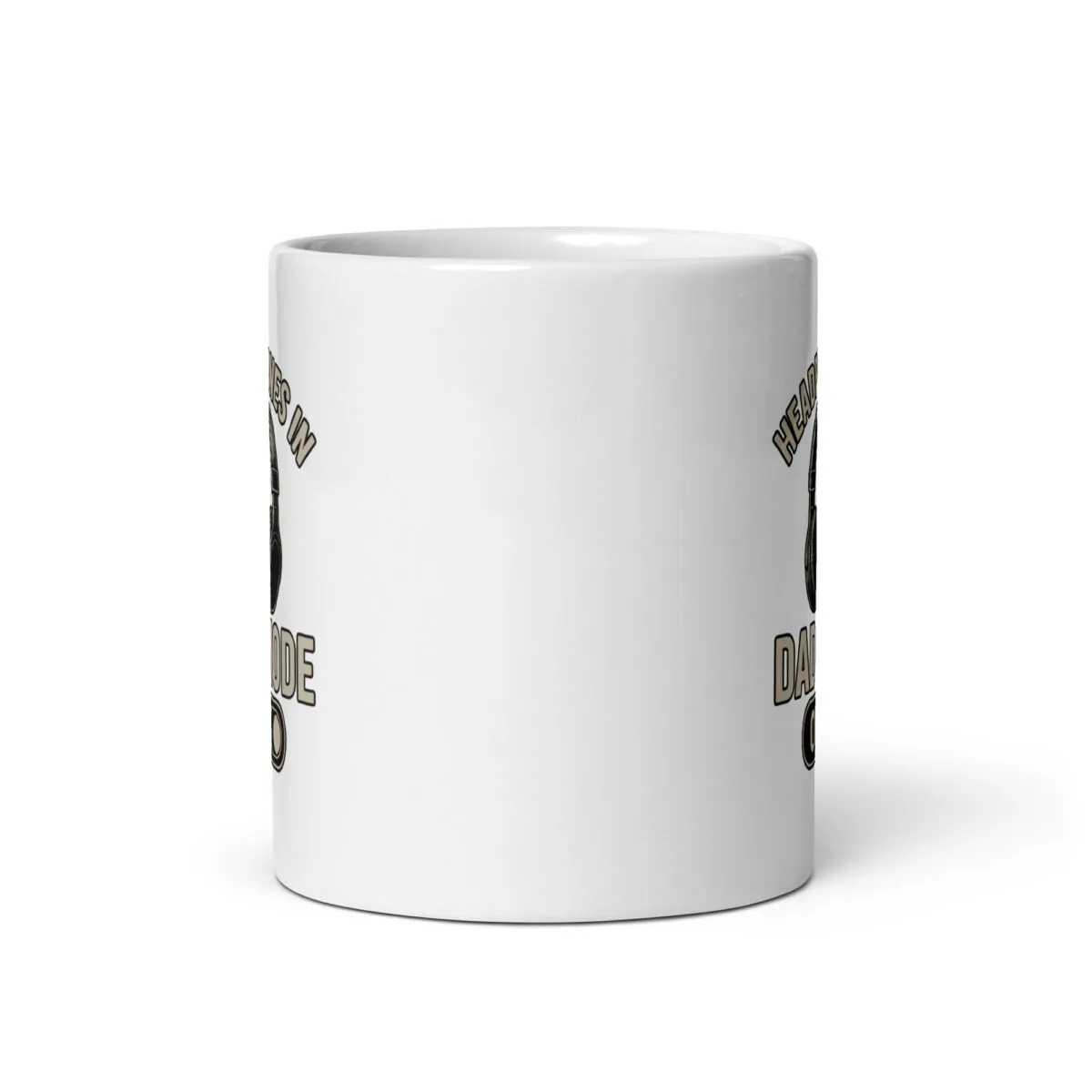 White mug with humorous text design.