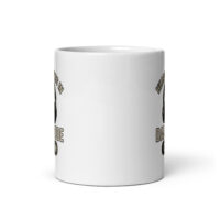 White mug with humorous text design.
