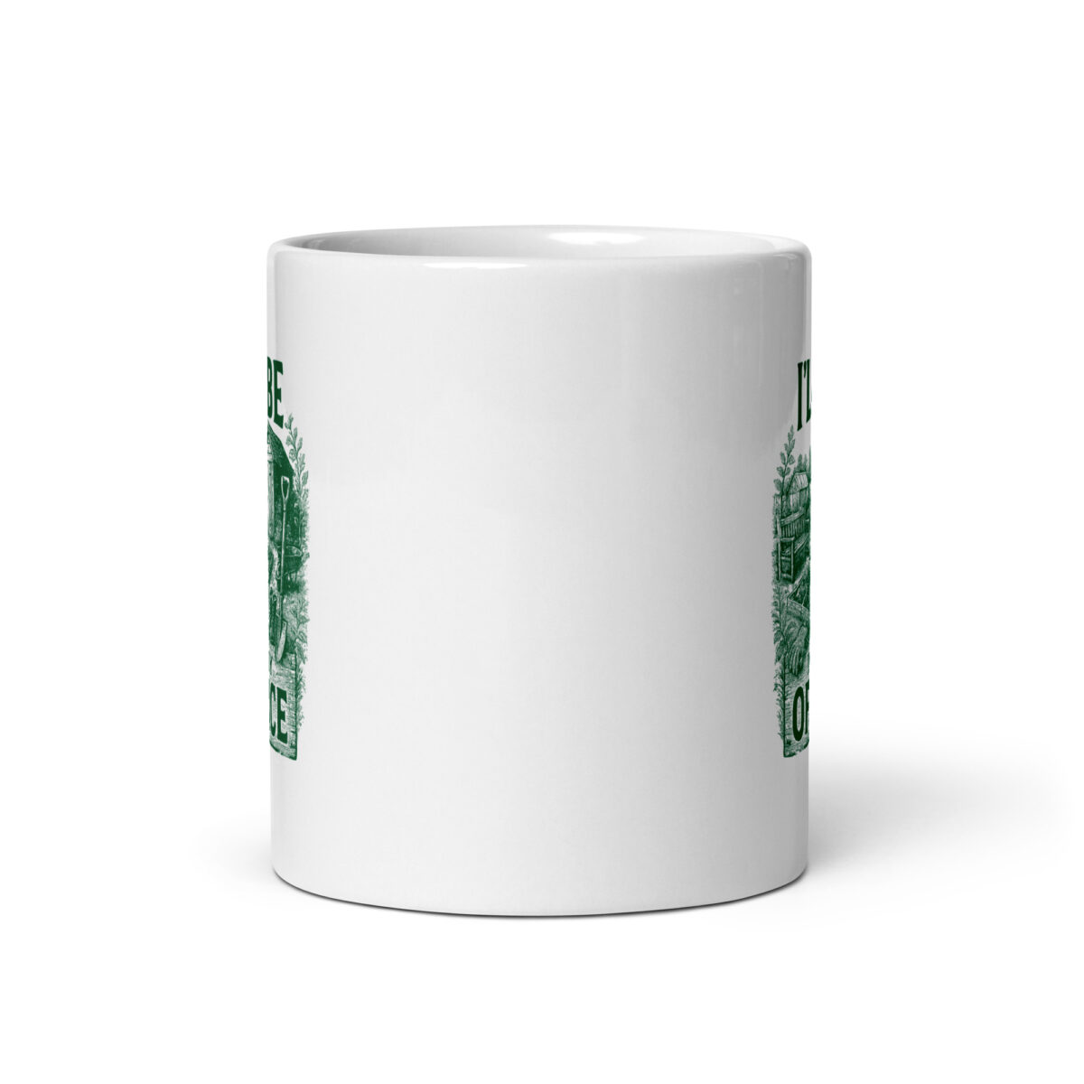 White mug with green intricate design
