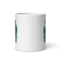 White mug with green intricate design