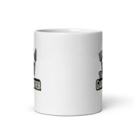 White mug with gardening-themed design