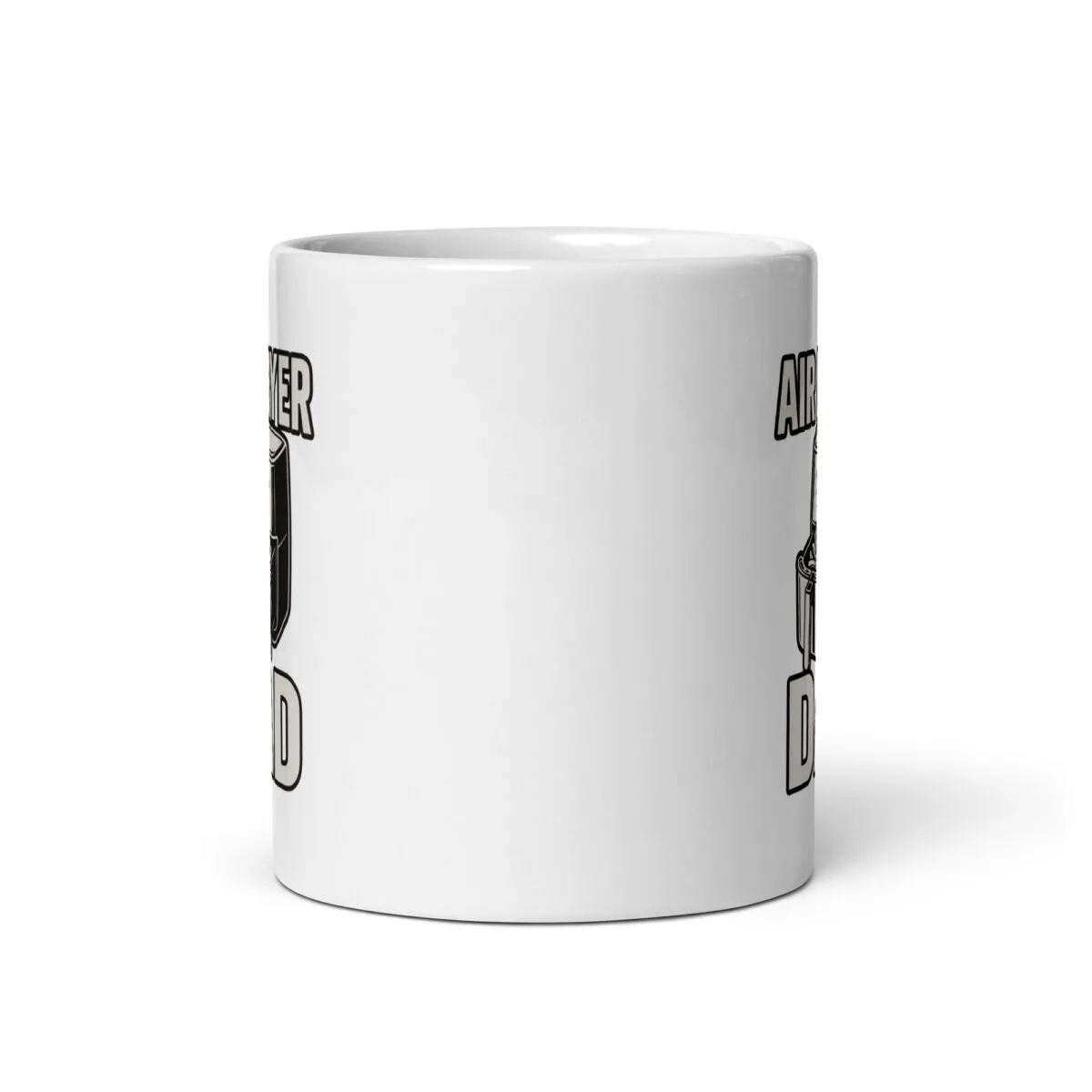 White mug with humorous air fryer design