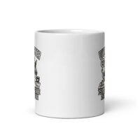 White mug with humorous plumber design.