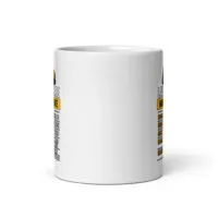 White mug with half-visible text and graphics
