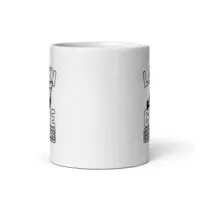 White mug with text and graphic design