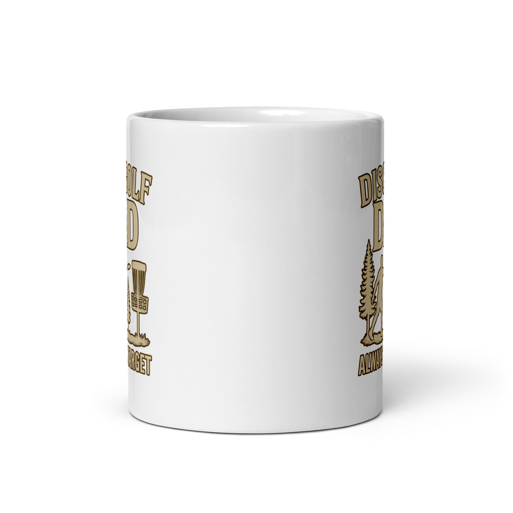 white-glossy-mug-white-11-oz-front-view-68f61ac0a19e1.jpg White mug displaying disc golf design.