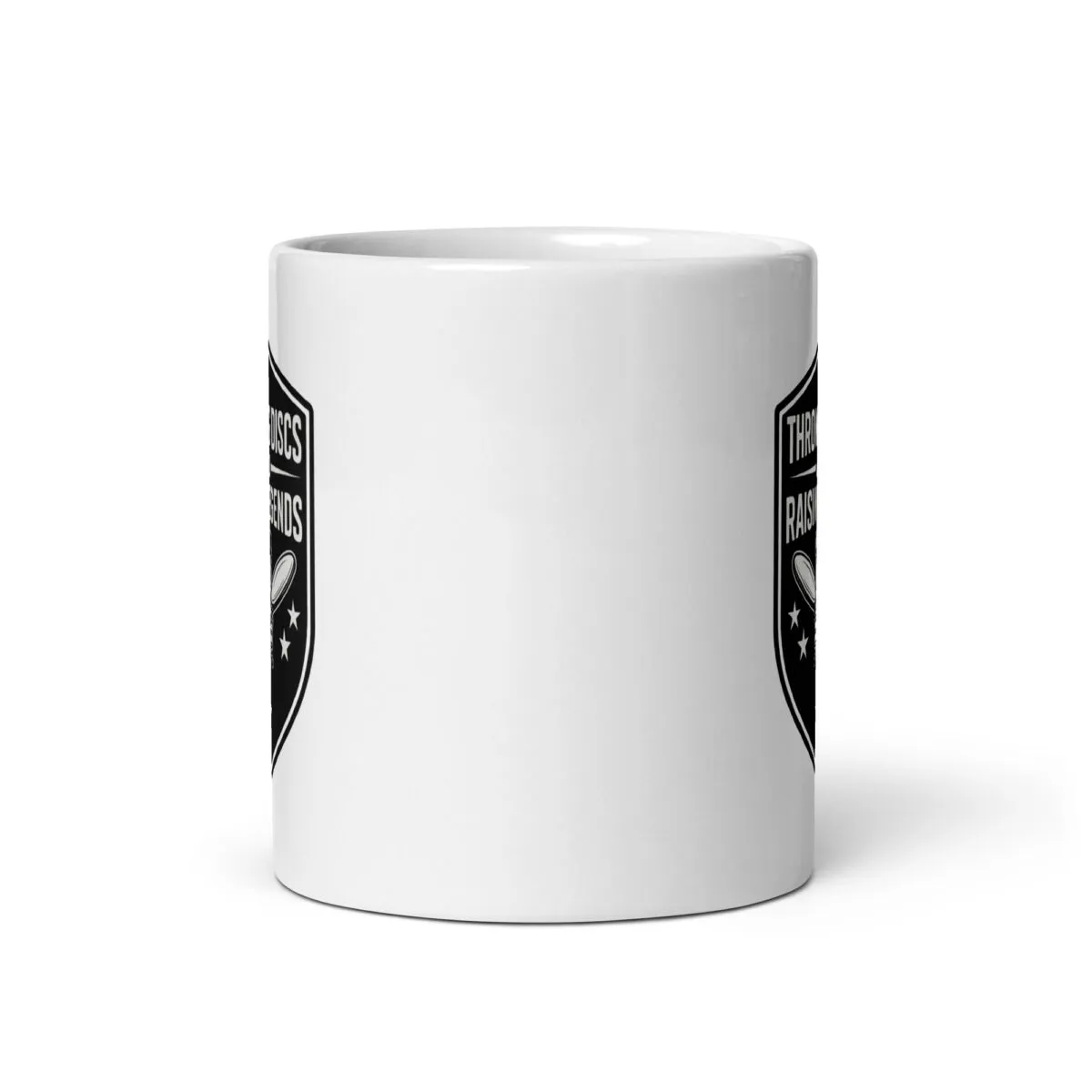 White mug with baseball-themed design