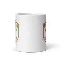 White mug with gardening squad graphic