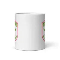 White mug with gardening squad graphic