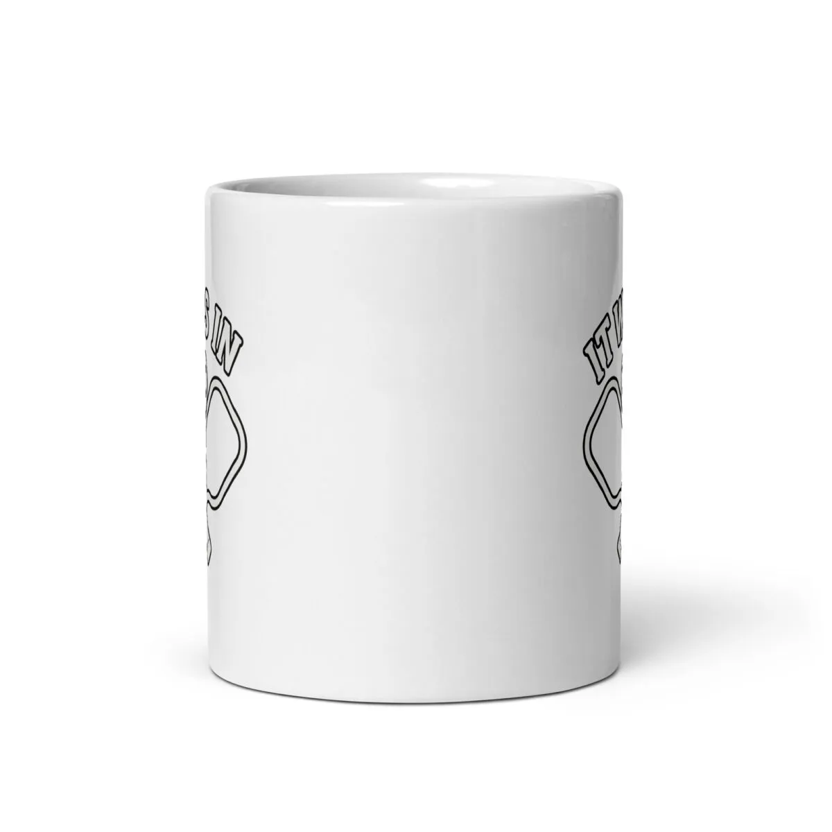 White mug with minimalistic black design