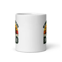 White mug with fishing-themed design
