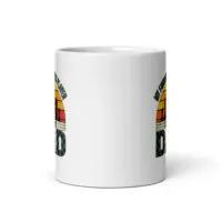 White mug with fishing-themed design