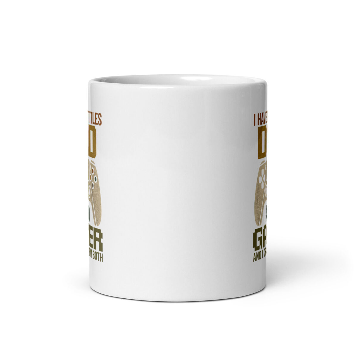 White mug with gamer dad design and text