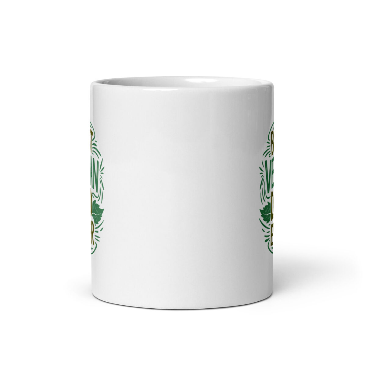 White mug with green design