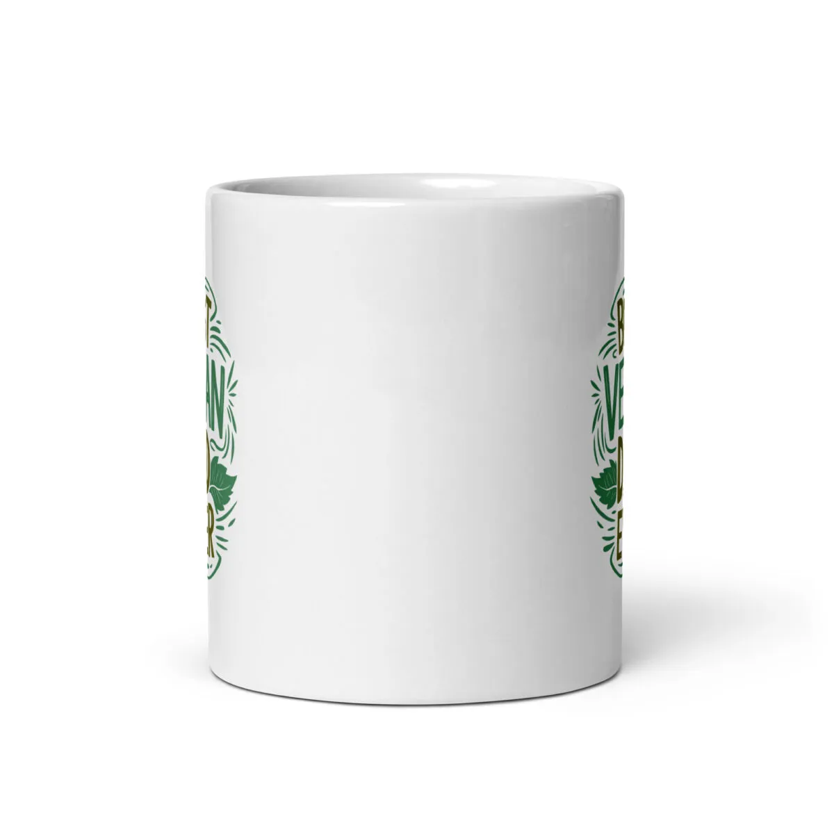 White mug with green design