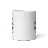 White mug with green design