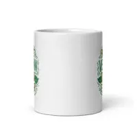 White mug with green design