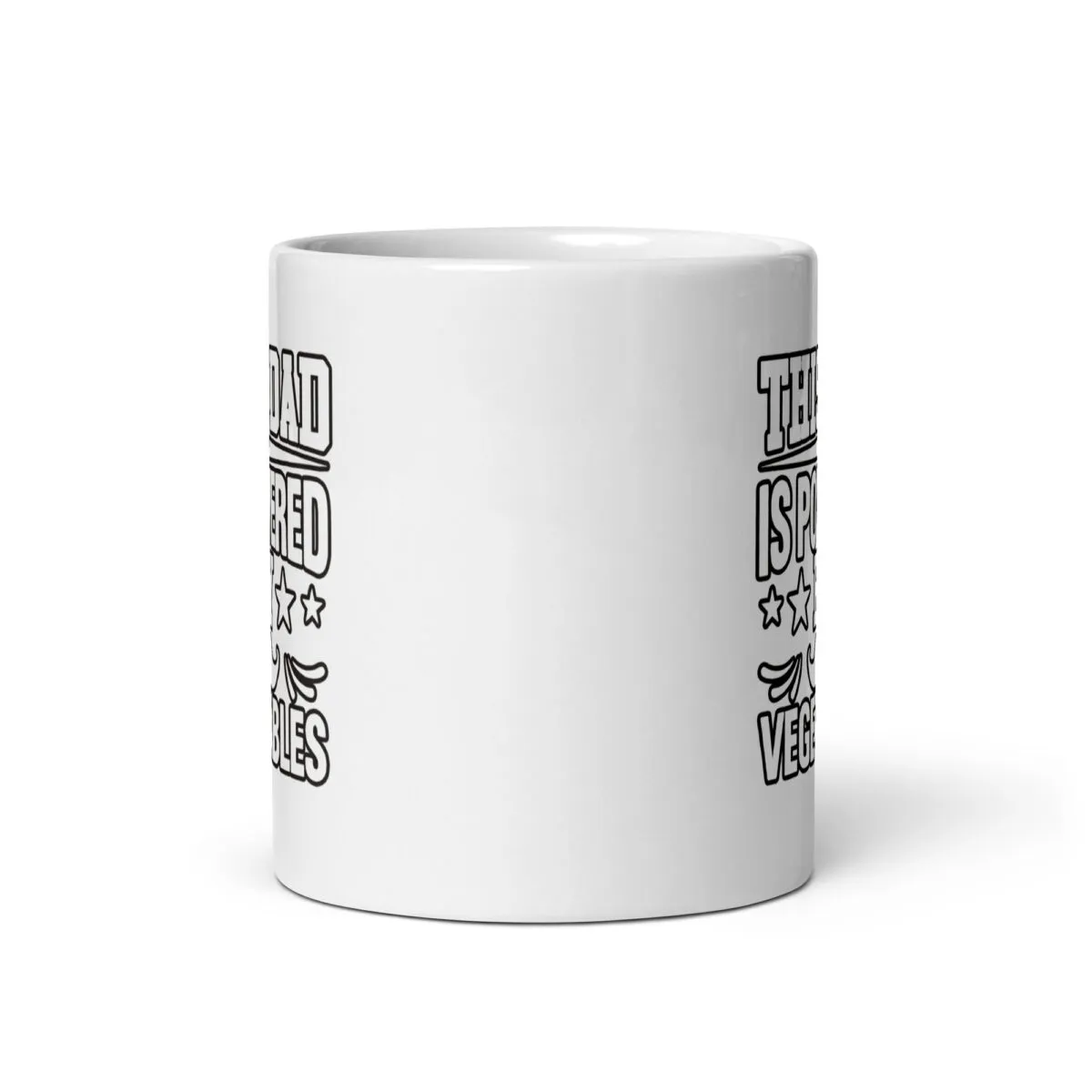 White mug with humorous dad quote on side.