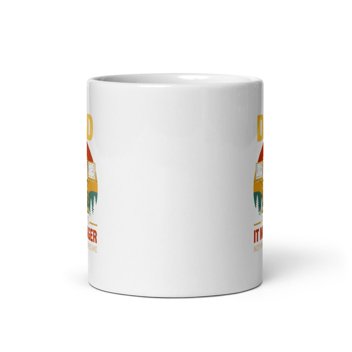 White mug with outdoor-themed design and text