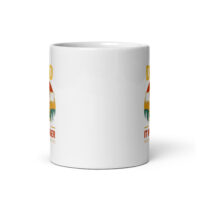 White mug with outdoor-themed design and text