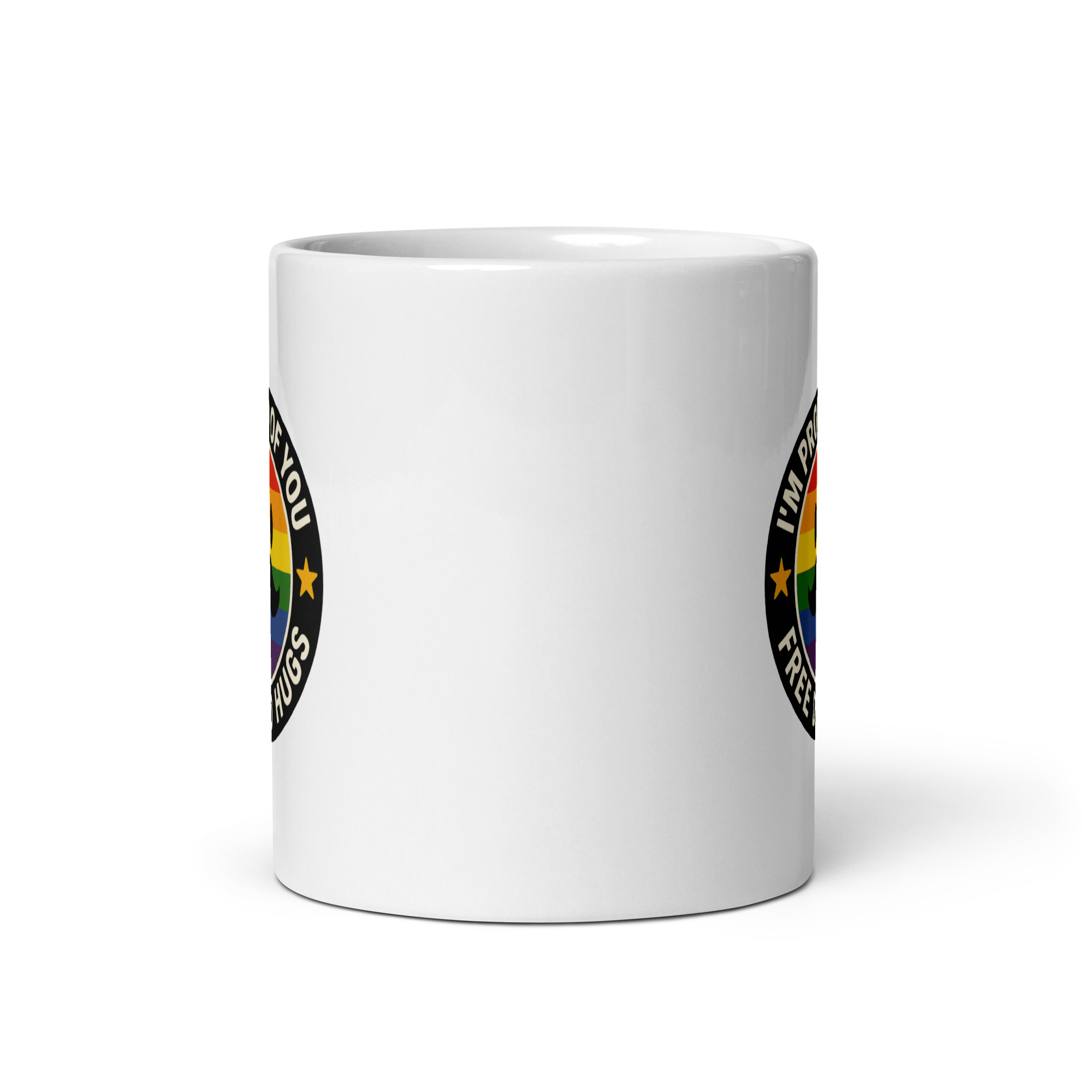white-glossy-mug-white-11-oz-front-view-68f7350d2e272.jpg White mug with rainbow pride design.