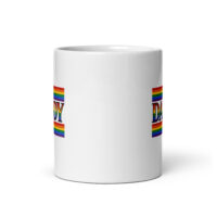 White mug with rainbow 'Daddy' text