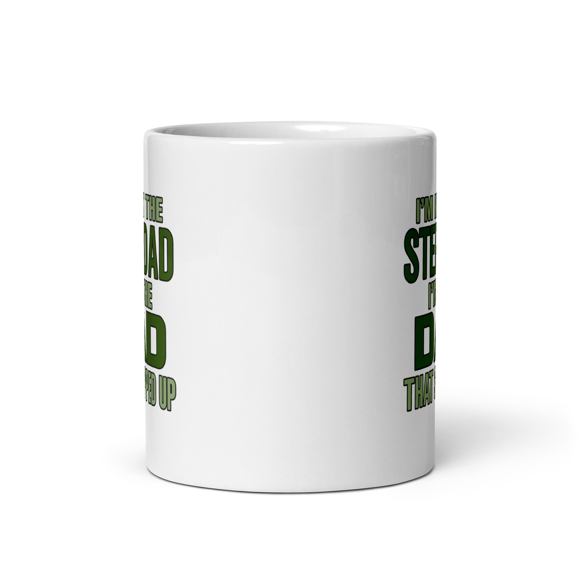 white-glossy-mug-white-11-oz-front-view-68f752ac52970.jpg White mug with green text about stepdad.
