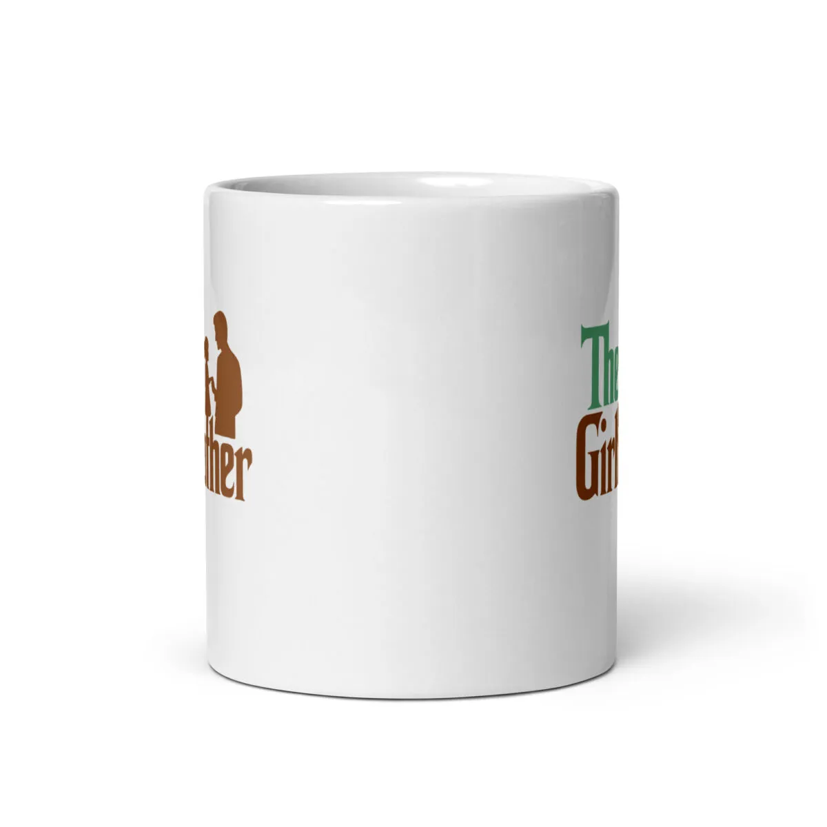 White mug with 'The Godfather' design.