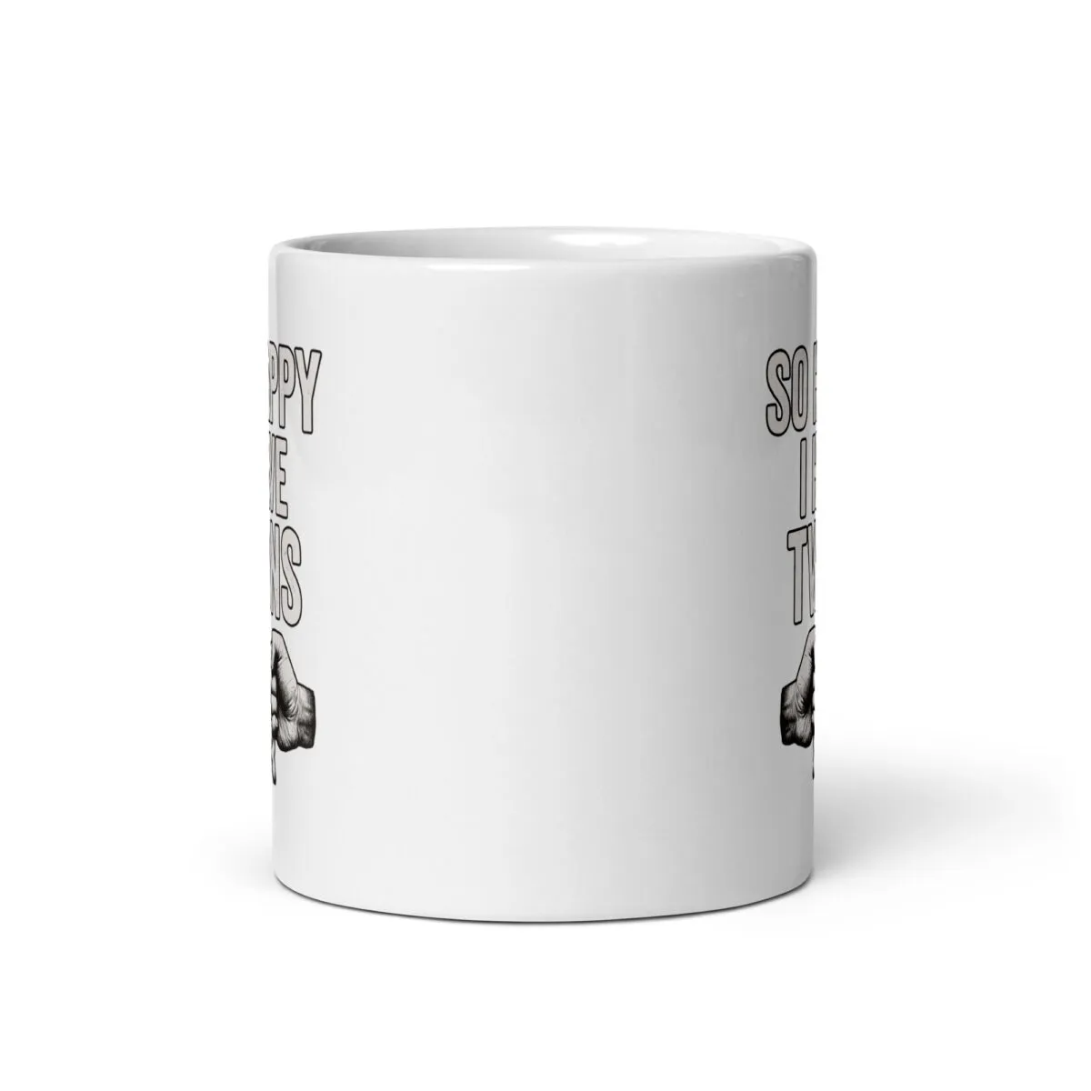 White mug with humorous dog-themed text.