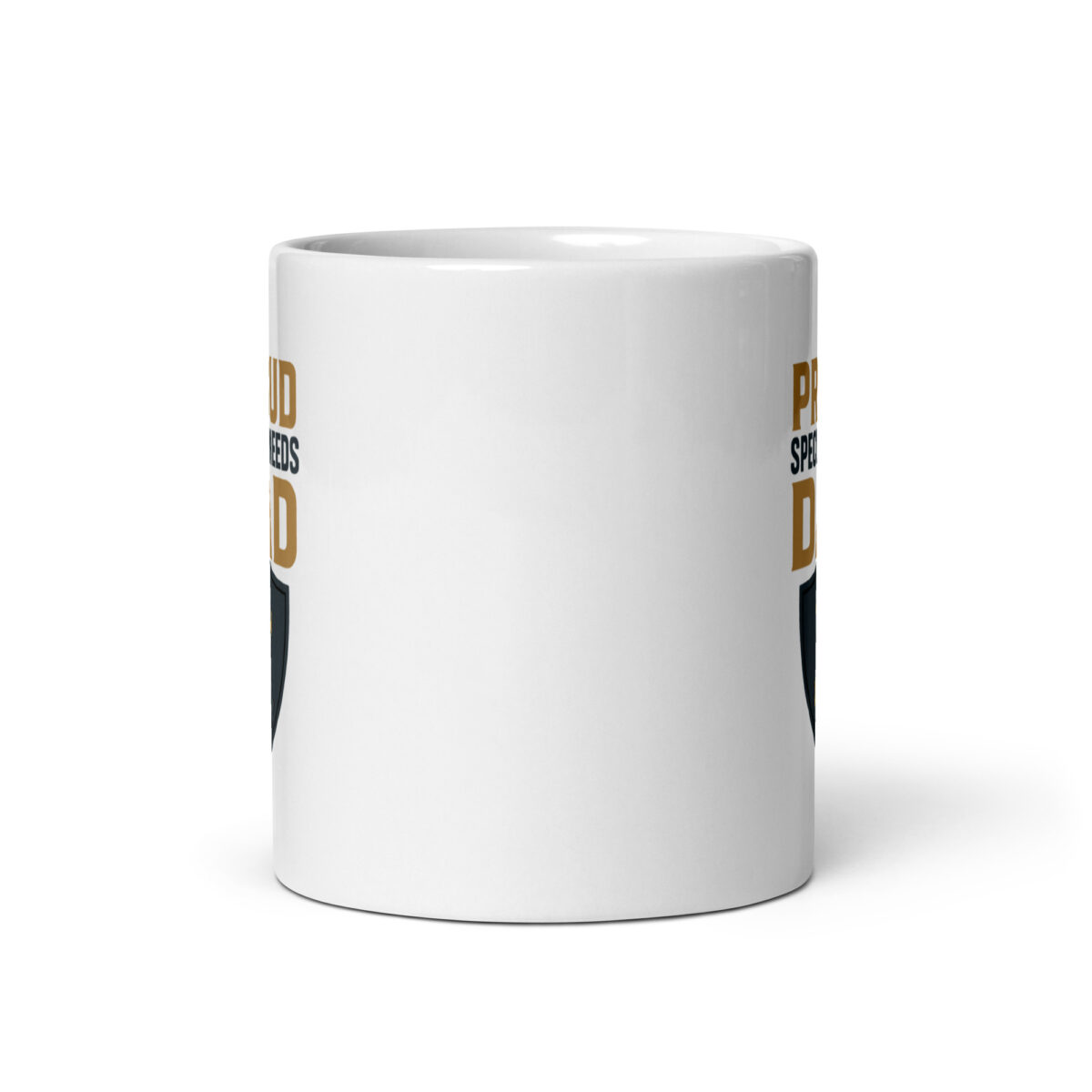 White mug with partial text design