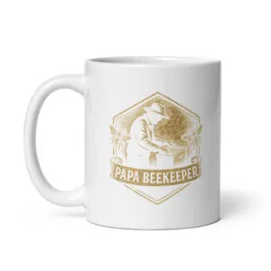 White mug with Papa Beekeeper design
