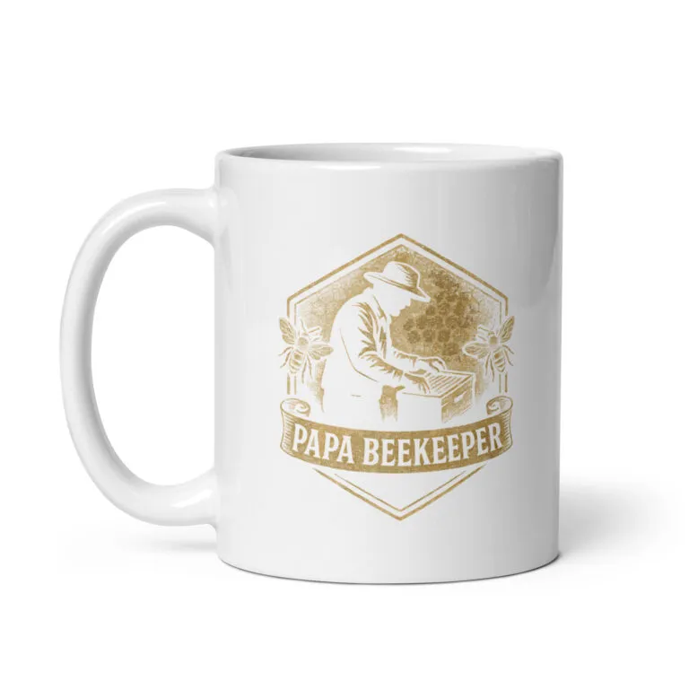 White mug with Papa Beekeeper design