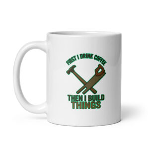 Coffee mug with tools and text design